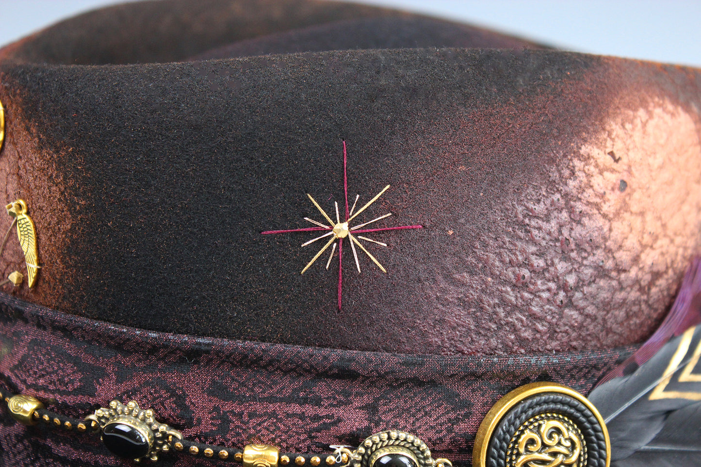 The Dark Clover Gambler - Wool Felt Fedora Hat Black Handmade Country Western Style Cowboy Hat Purple Detailing Jimi Hendrix Stevie Nicks