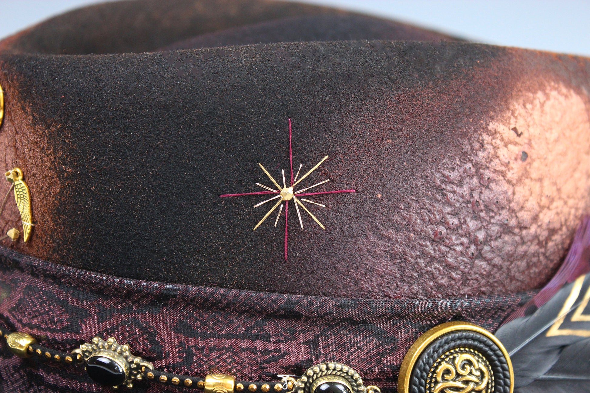 The Dark Clover Gambler - Wool Felt Fedora Hat Black Handmade Country Western Style Cowboy Hat Purple Detailing Jimi Hendrix Stevie Nicks