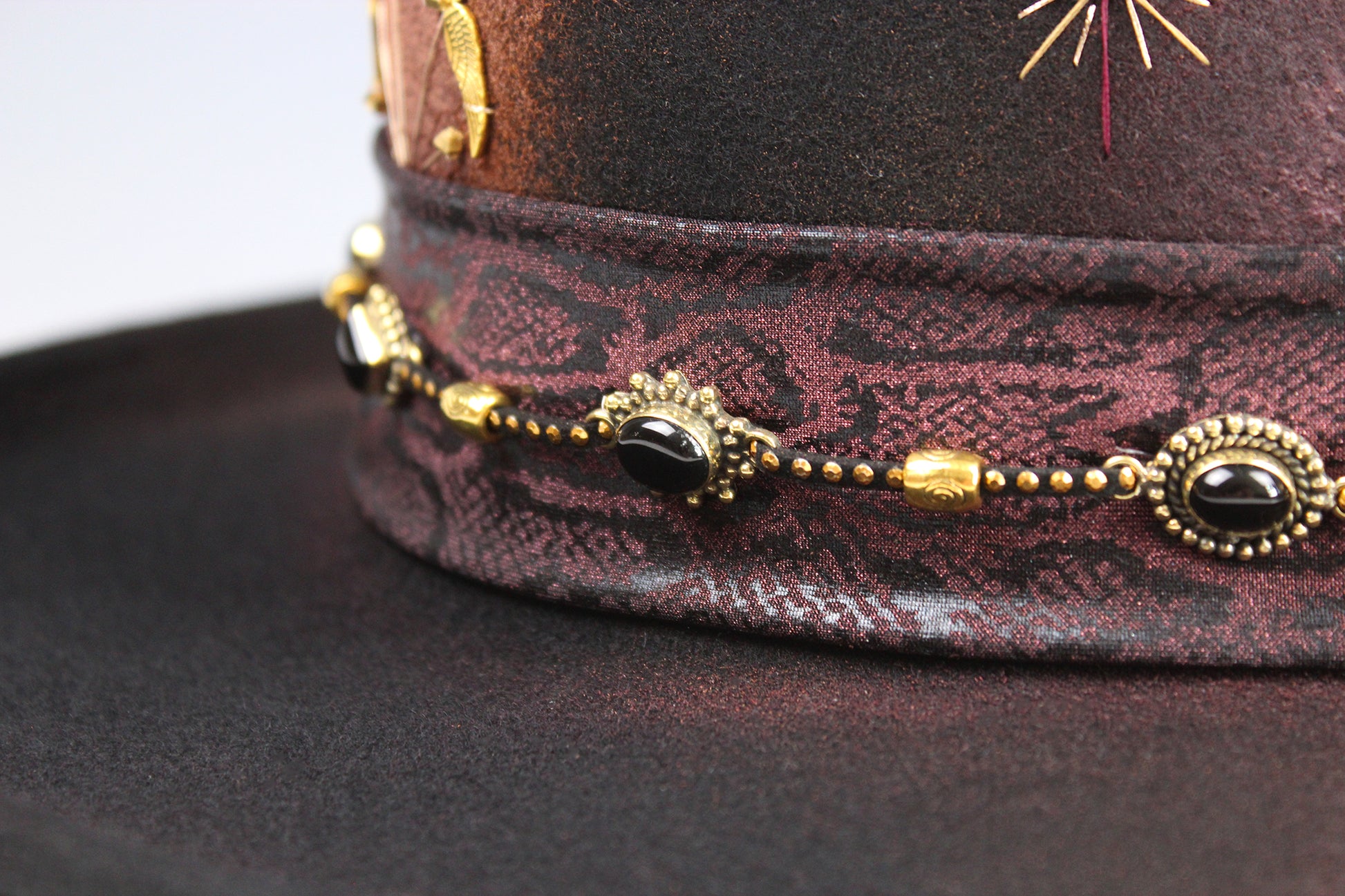 The Dark Clover Gambler - Wool Felt Fedora Hat Black Handmade Country Western Style Cowboy Hat Purple Detailing Jimi Hendrix Stevie Nicks