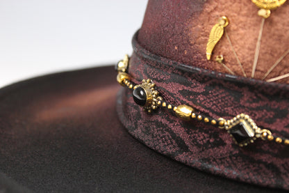 The Dark Clover Gambler - Wool Felt Fedora Hat Black Handmade Country Western Style Cowboy Hat Purple Detailing Jimi Hendrix Stevie Nicks