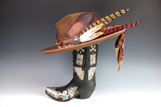 The Wildflower Fedora - Wool Felt Country Western Style Hat Unisex For Men And Women Tan Cowboy Fedora Hat Distressed Effect Rock n Roll Hat