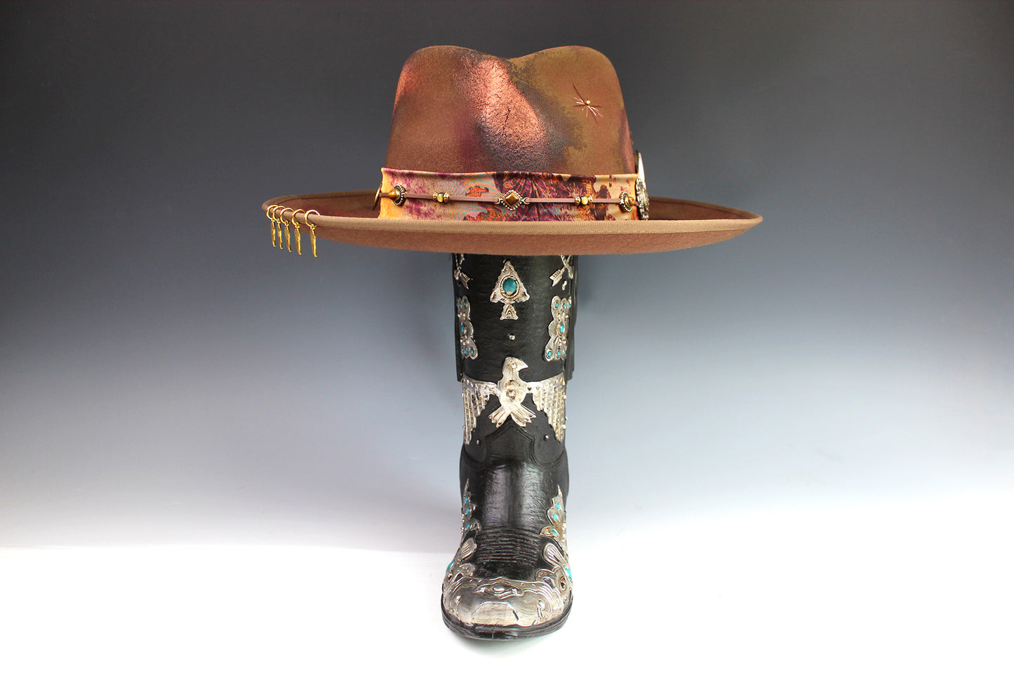 The Wildflower Fedora - Wool Felt Country Western Style Hat Unisex For Men And Women Tan Cowboy Fedora Hat Distressed Effect Rock n Roll Hat