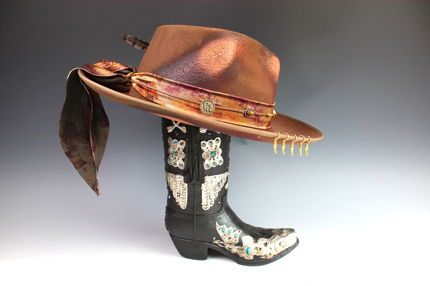 The Wildflower Fedora - Wool Felt Country Western Style Hat Unisex For Men And Women Tan Cowboy Fedora Hat Distressed Effect Rock n Roll Hat