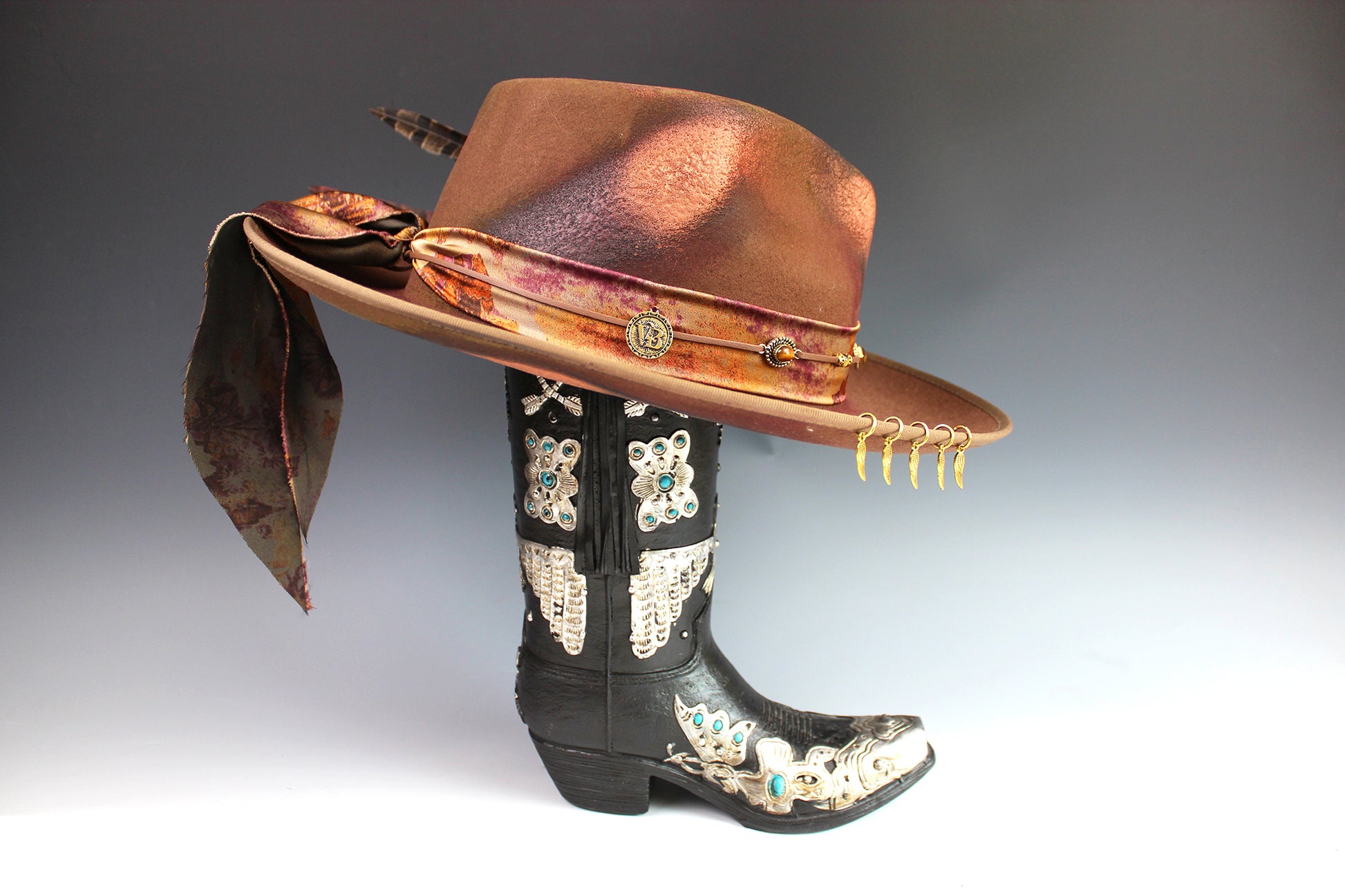The Wildflower Fedora - Wool Felt Country Western Style Hat Unisex For Men And Women Tan Cowboy Fedora Hat Distressed Effect Rock n Roll Hat