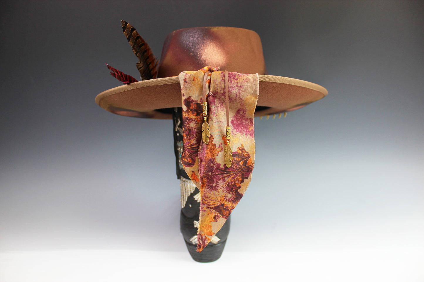 The Wildflower Fedora - Wool Felt Country Western Style Hat Unisex For Men And Women Tan Cowboy Fedora Hat Distressed Effect Rock n Roll Hat