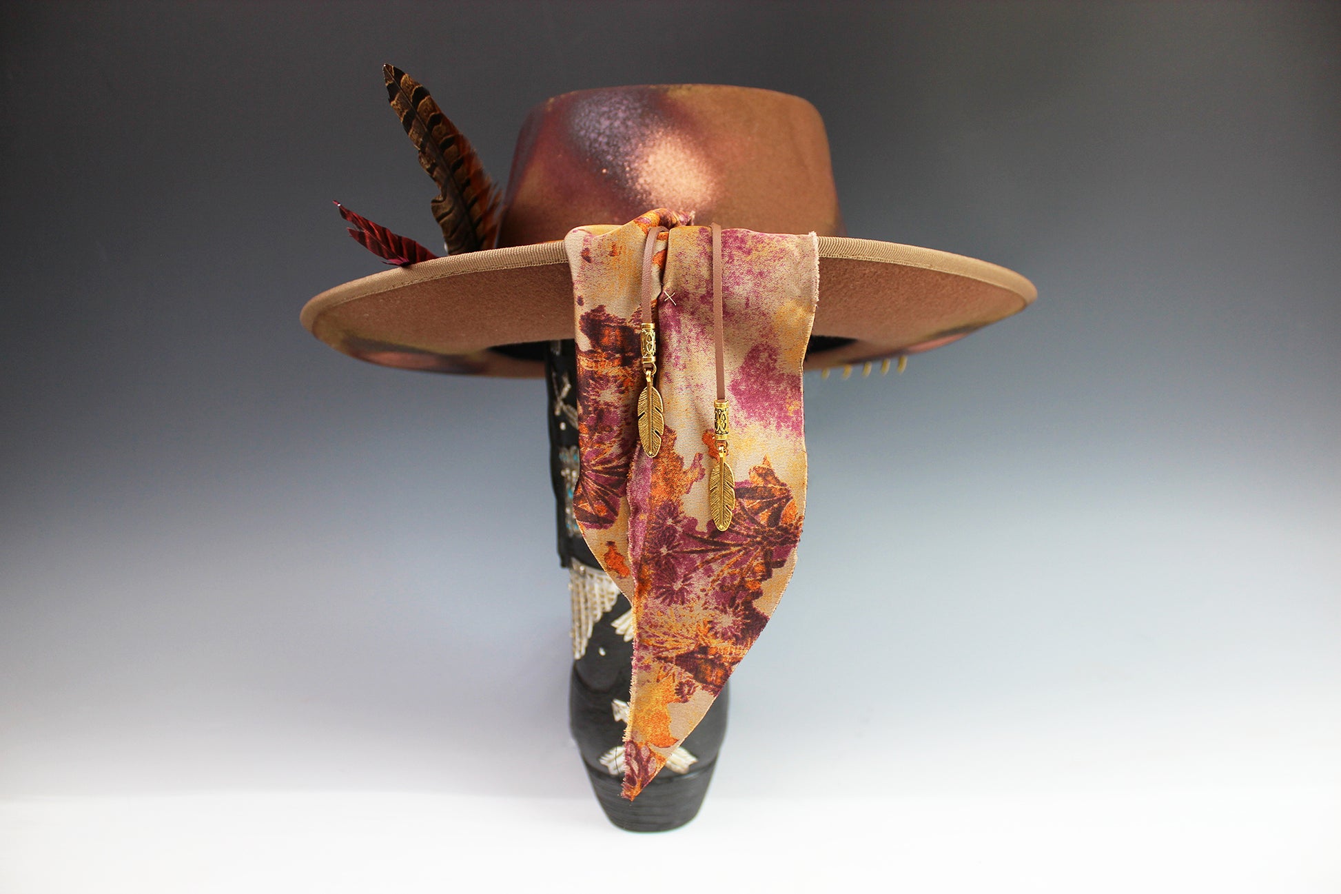 The Wildflower Fedora - Wool Felt Country Western Style Hat Unisex For Men And Women Tan Cowboy Fedora Hat Distressed Effect Rock n Roll Hat