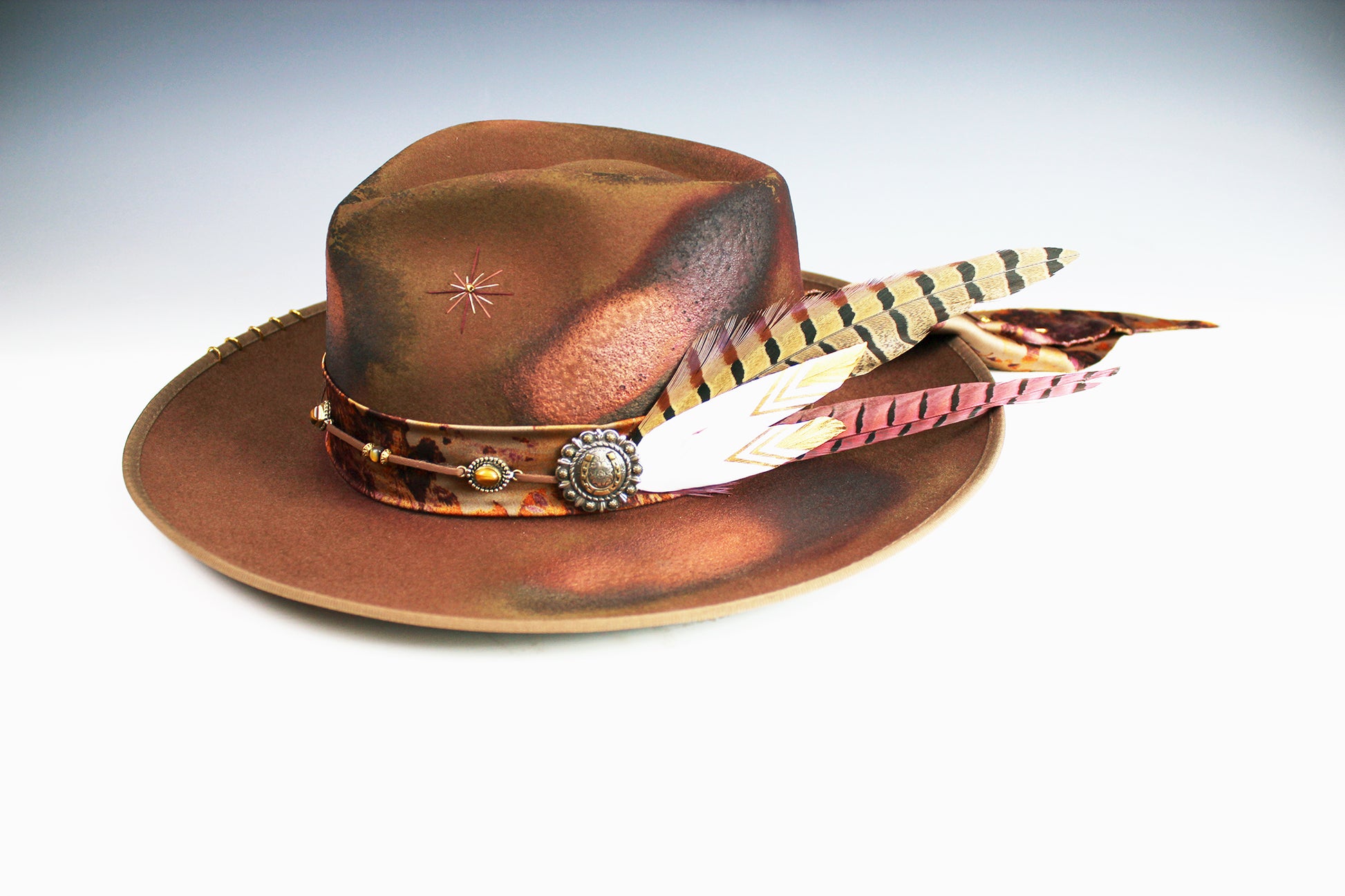 The Wildflower Fedora - Wool Felt Country Western Style Hat Unisex For Men And Women Tan Cowboy Fedora Hat Distressed Effect Rock n Roll Hat