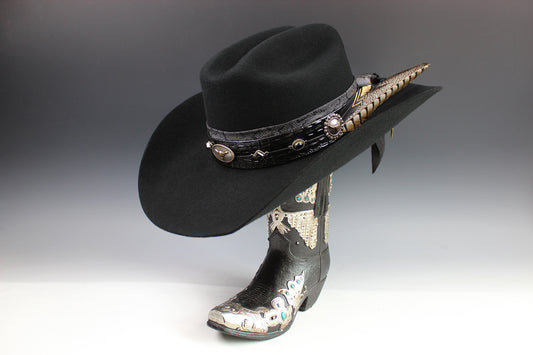 The Gunslinger Cowboy Hat - Black -  Black Wool Felt Cattleman Cowboy Hat with black onyx and texas steer conchos, unisex cowboy cowgirl hat