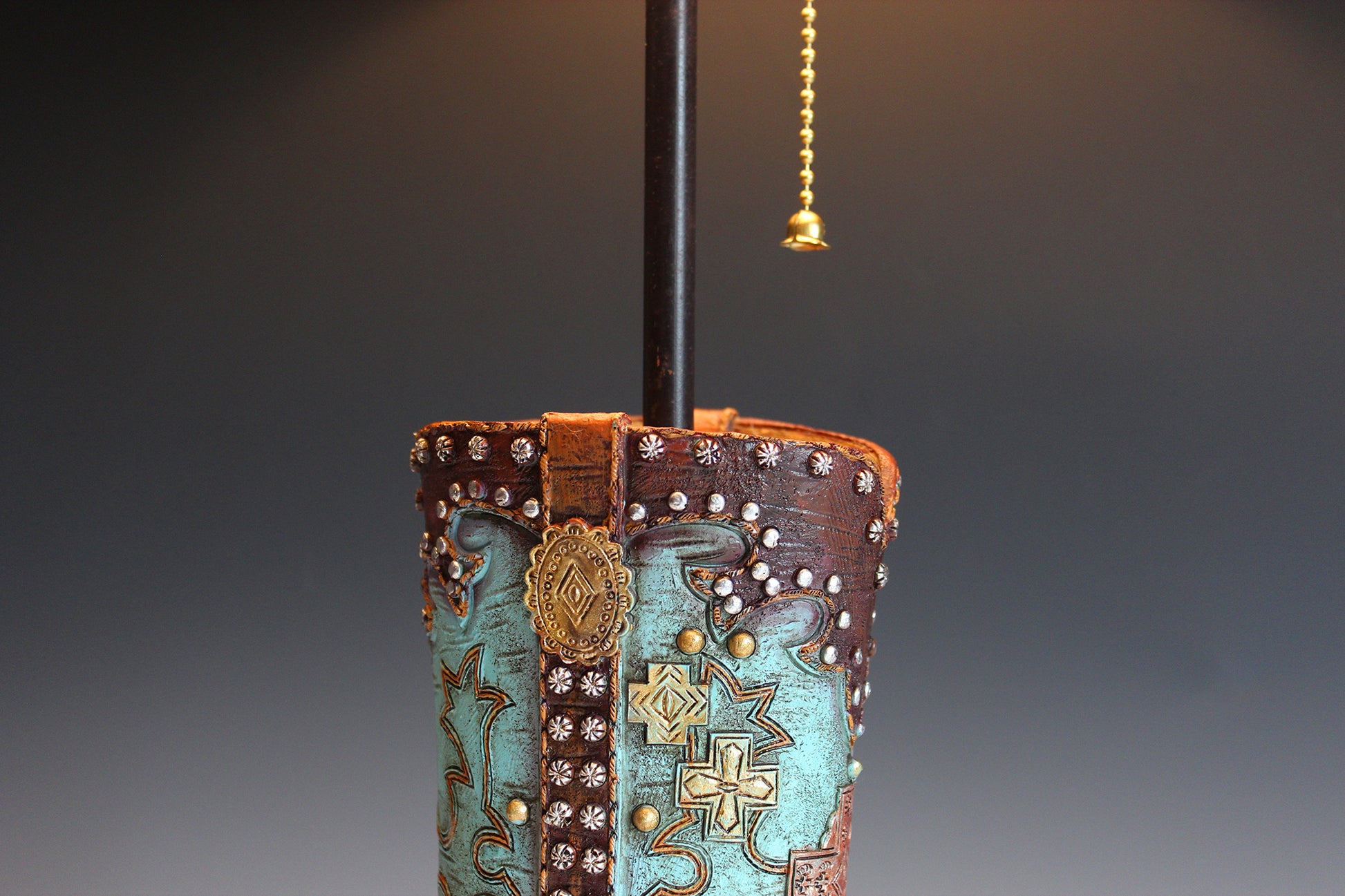 Cowboy Boot Lamp - western style boot lamp with turquoise and gold detailing, country & western style cowgirl boot table lamp