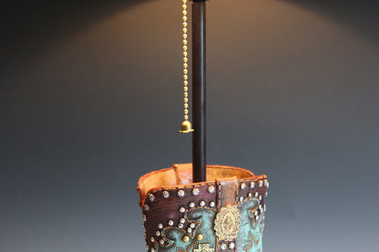 Cowboy Boot Lamp - western style boot lamp with turquoise and gold detailing, country & western style cowgirl boot table lamp