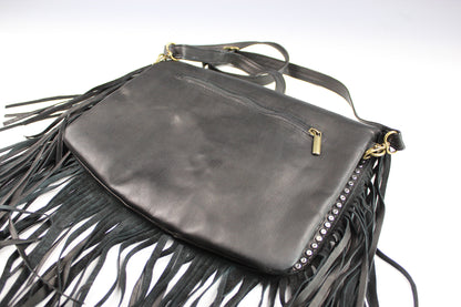 The Clover Bag - genuine real leather bag with intricate stud pattern work and flower in resin accent, boho country tassel shoulder bag