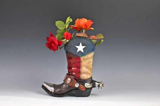 Medium Cowboy Boot Vase - cowboy boot vase American style design, western style flower arrangement vase, realistic western boot vase