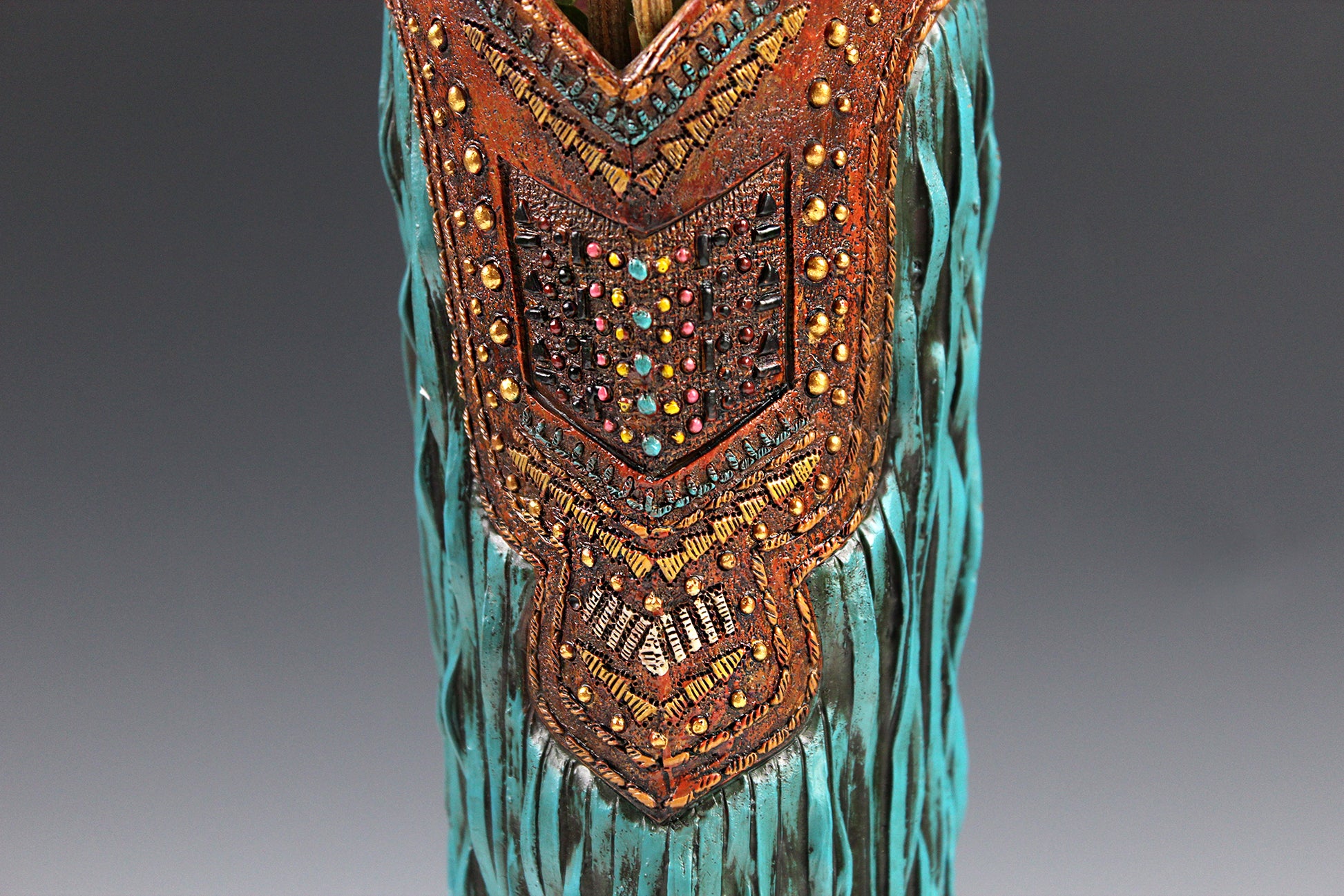 Large Cowboy Boot Vase - brown & turquoise cowboy boot vase with detailed accents, western boot flower arrangement vase, realistic boot vase