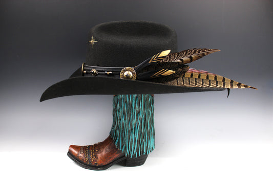 The Highwayman Cowboy Hat - Black -  Black Wool Felt Cattleman Cowboy Hat with feature concho, unisex western cowboy cowgirl hat