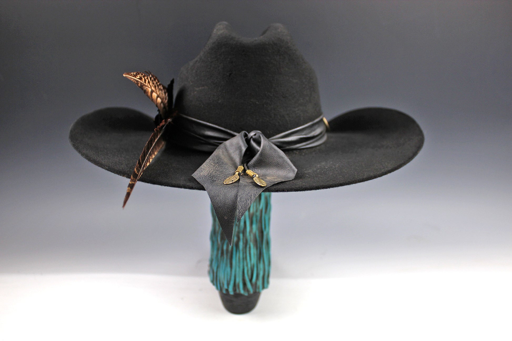 The Highwayman Cowboy Hat - Black -  Black Wool Felt Cattleman Cowboy Hat with feature concho, unisex western cowboy cowgirl hat
