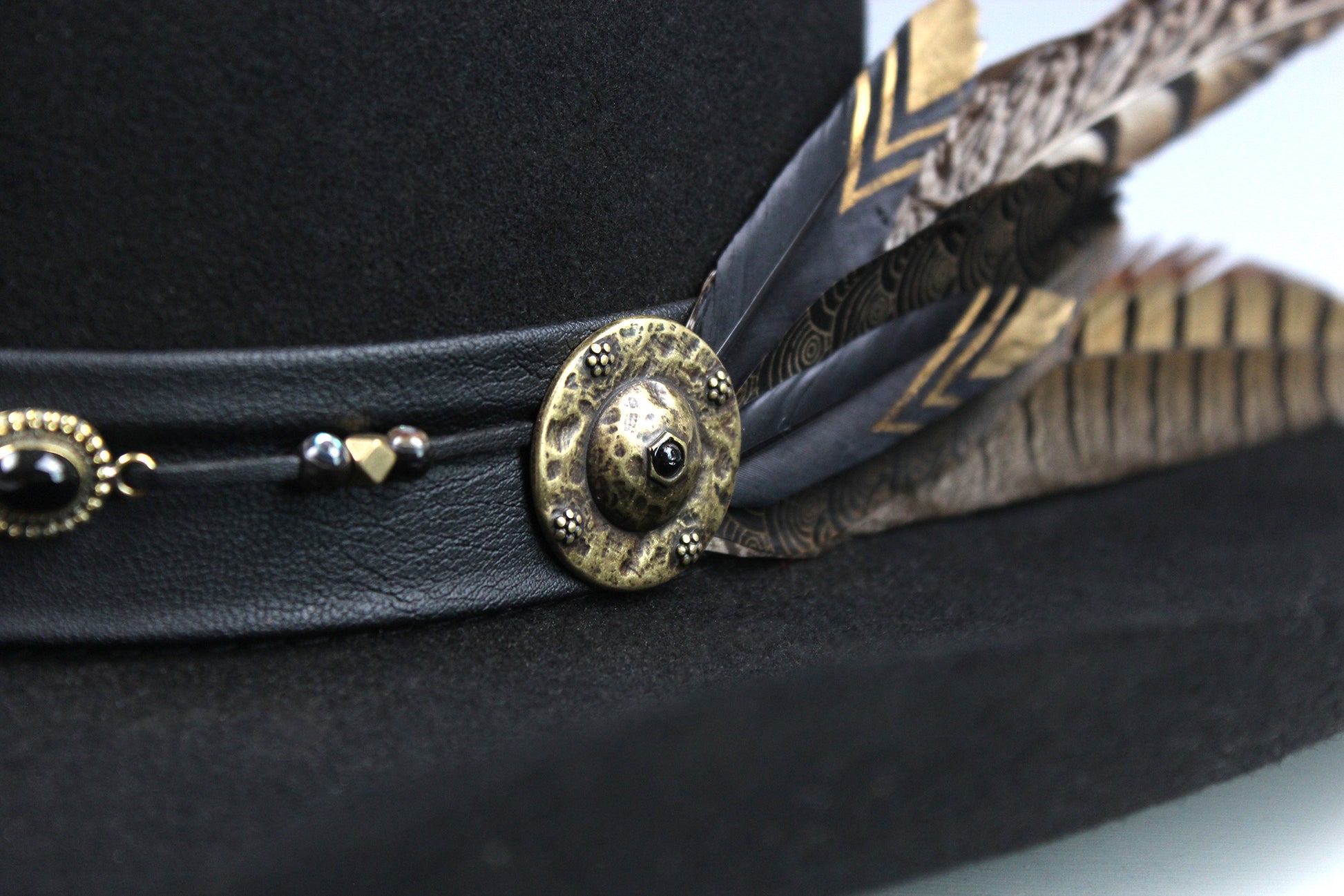 The Highwayman Cowboy Hat - Black -  Black Wool Felt Cattleman Cowboy Hat with feature concho, unisex western cowboy cowgirl hat