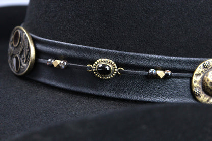 The Highwayman Cowboy Hat - Black -  Black Wool Felt Cattleman Cowboy Hat with feature concho, unisex western cowboy cowgirl hat
