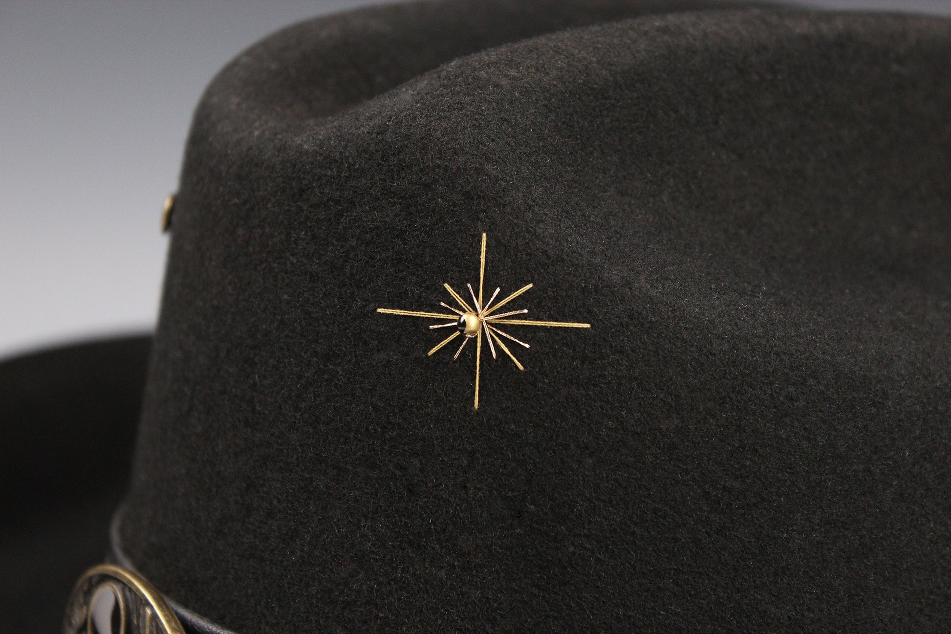 The Highwayman Cowboy Hat - Black -  Black Wool Felt Cattleman Cowboy Hat with feature concho, unisex western cowboy cowgirl hat
