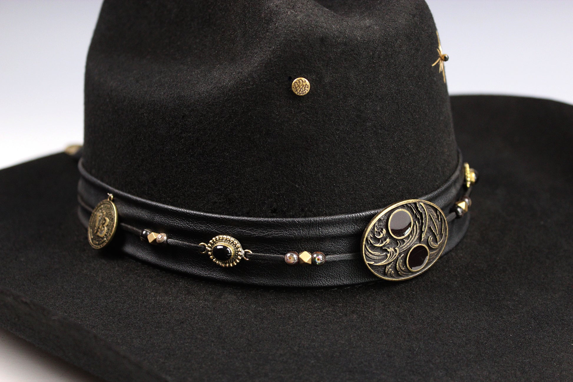 The Highwayman Cowboy Hat - Black -  Black Wool Felt Cattleman Cowboy Hat with feature concho, unisex western cowboy cowgirl hat