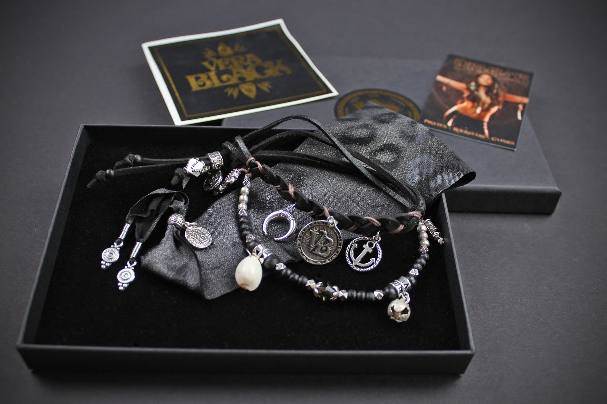 The Black Leopard Cuff Bracelet Set - Pirate Layered Gypsy Fabric Wrist Wrap Unisex Bracelet Set For Men And Women Rock n Roll Style
