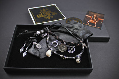 The Black Leopard Cuff Bracelet Set - Pirate Layered Gypsy Fabric Wrist Wrap Unisex Bracelet Set For Men And Women Rock n Roll Style
