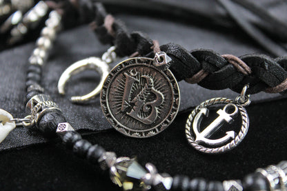 The Black Leopard Cuff Bracelet Set - Pirate Layered Gypsy Fabric Wrist Wrap Unisex Bracelet Set For Men And Women Rock n Roll Style