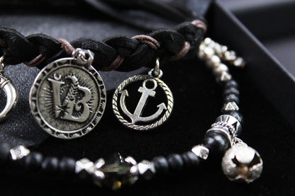 The Black Leopard Cuff Bracelet Set - Pirate Layered Gypsy Fabric Wrist Wrap Unisex Bracelet Set For Men And Women Rock n Roll Style