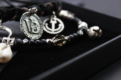 The Black Leopard Cuff Bracelet Set - Pirate Layered Gypsy Fabric Wrist Wrap Unisex Bracelet Set For Men And Women Rock n Roll Style