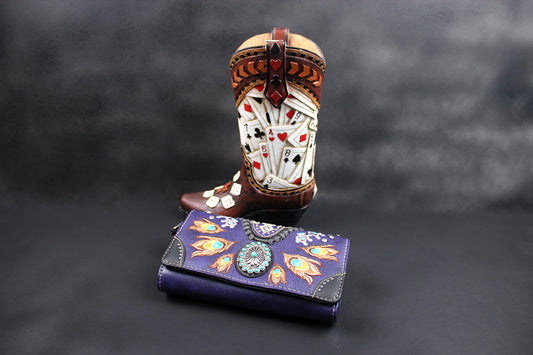 The Louisiana Purse - purple turquoise and silver western cowgirl style purse wallet intricate detailing with adjustable strap