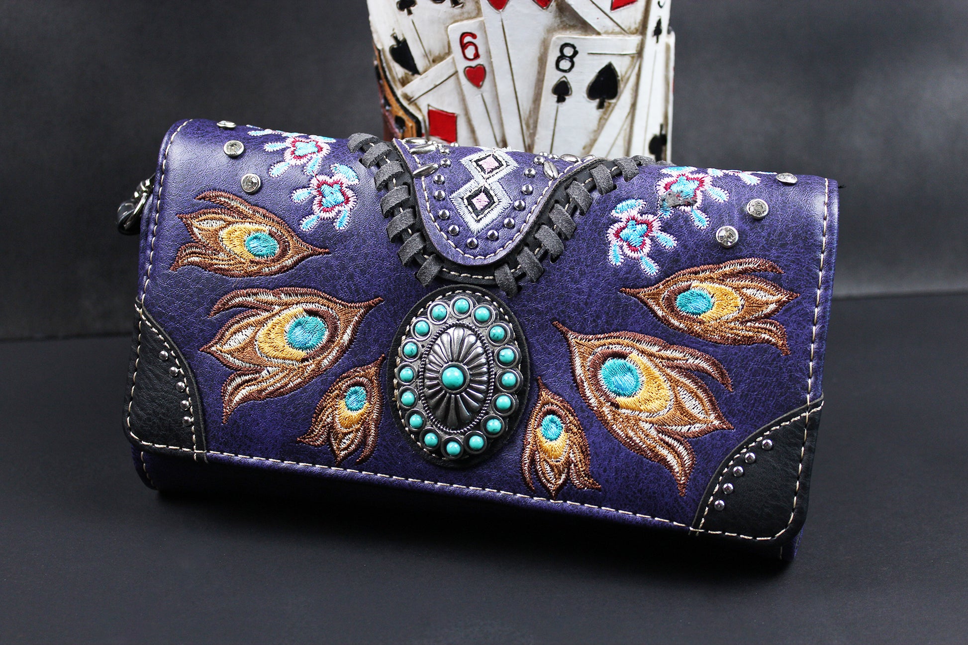 The Louisiana Purse - purple turquoise and silver western cowgirl style purse wallet intricate detailing with adjustable strap