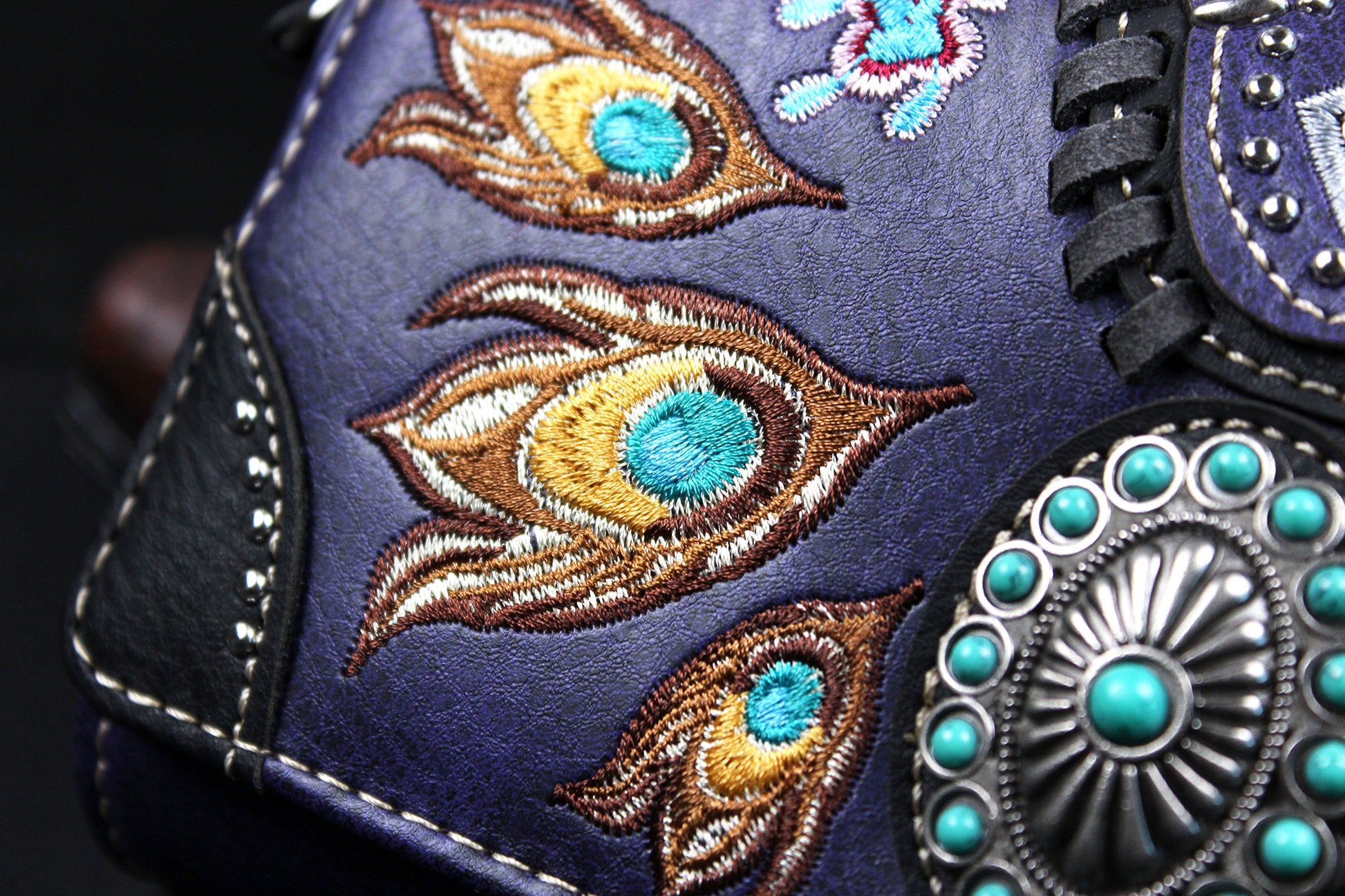 The Louisiana Purse - purple turquoise and silver western cowgirl style purse wallet intricate detailing with adjustable strap