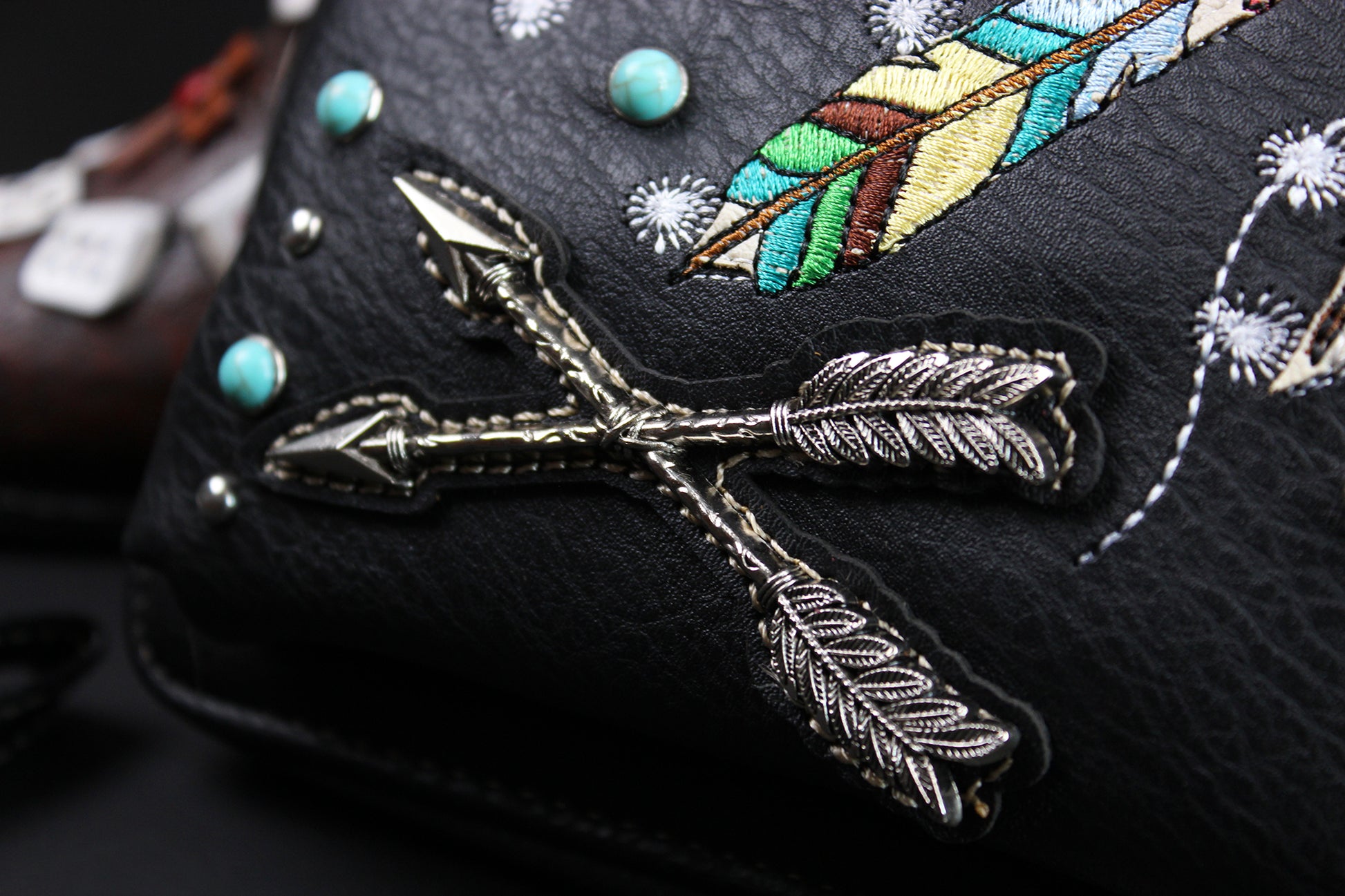 The Cherokee Purse - small black and silver western cowgirl style purse wallet, intricate detailing with adjustable strap & magnetic clasp