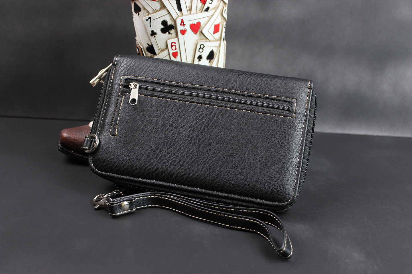 The Cherokee Purse - small black and silver western cowgirl style purse wallet, intricate detailing with adjustable strap & magnetic clasp