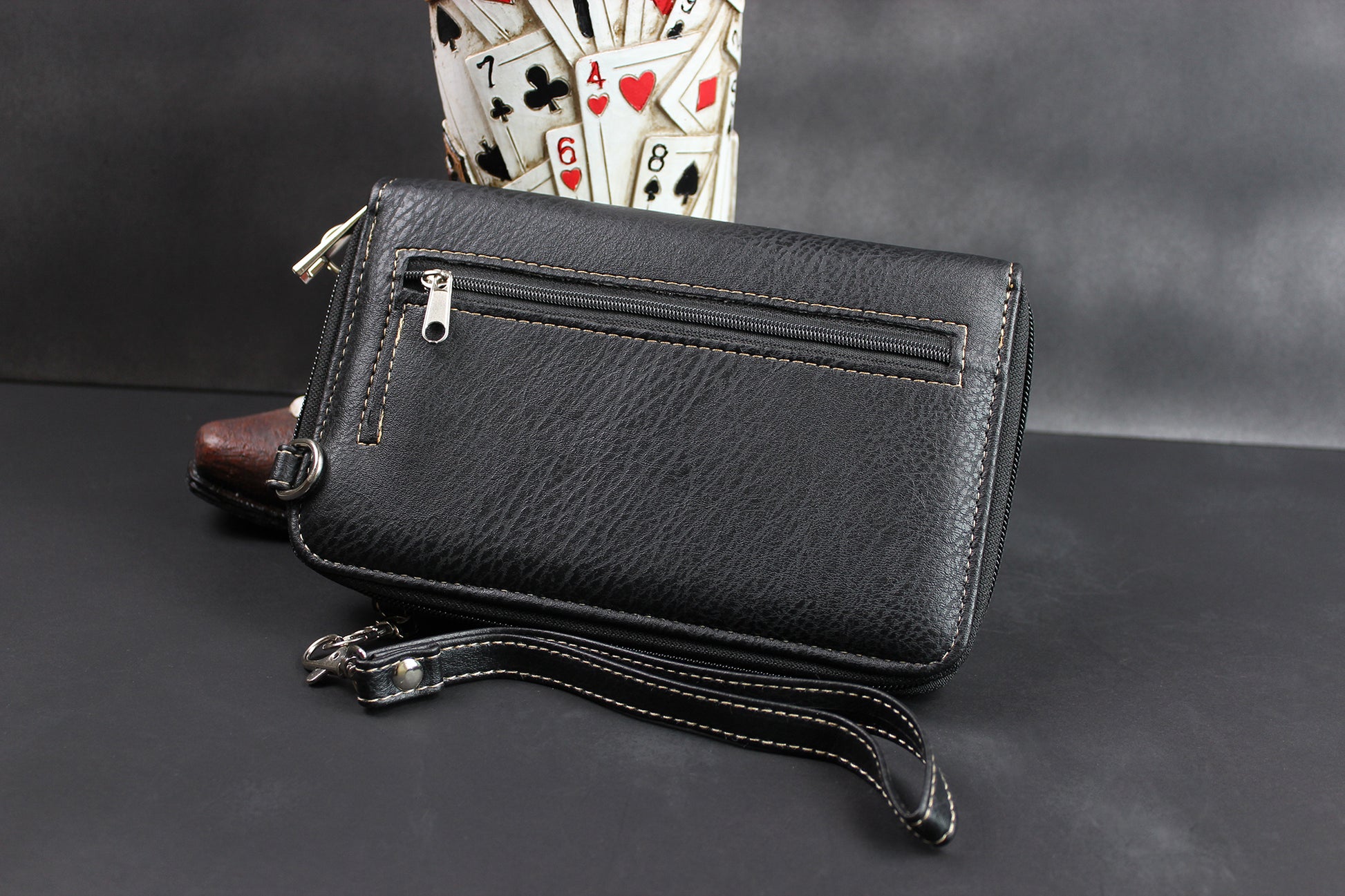 The Cherokee Purse - small black and silver western cowgirl style purse wallet, intricate detailing with adjustable strap & magnetic clasp