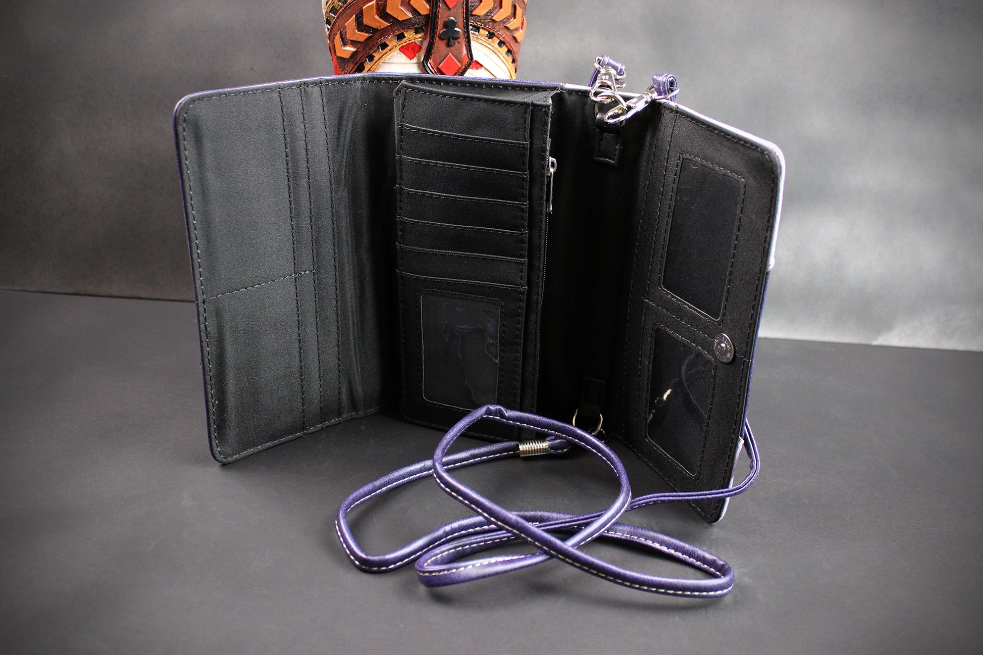 The Wyoming Purse - purple turquoise and silver western cowgirl style purse wallet intricate detailing with adjustable strap