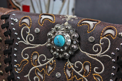 The Savannah Purse - small brown and silver western cowgirl style purse wallet, intricate detailing with adjustable strap & magnetic clasp