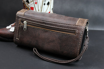 The Savannah Purse - small brown and silver western cowgirl style purse wallet, intricate detailing with adjustable strap & magnetic clasp