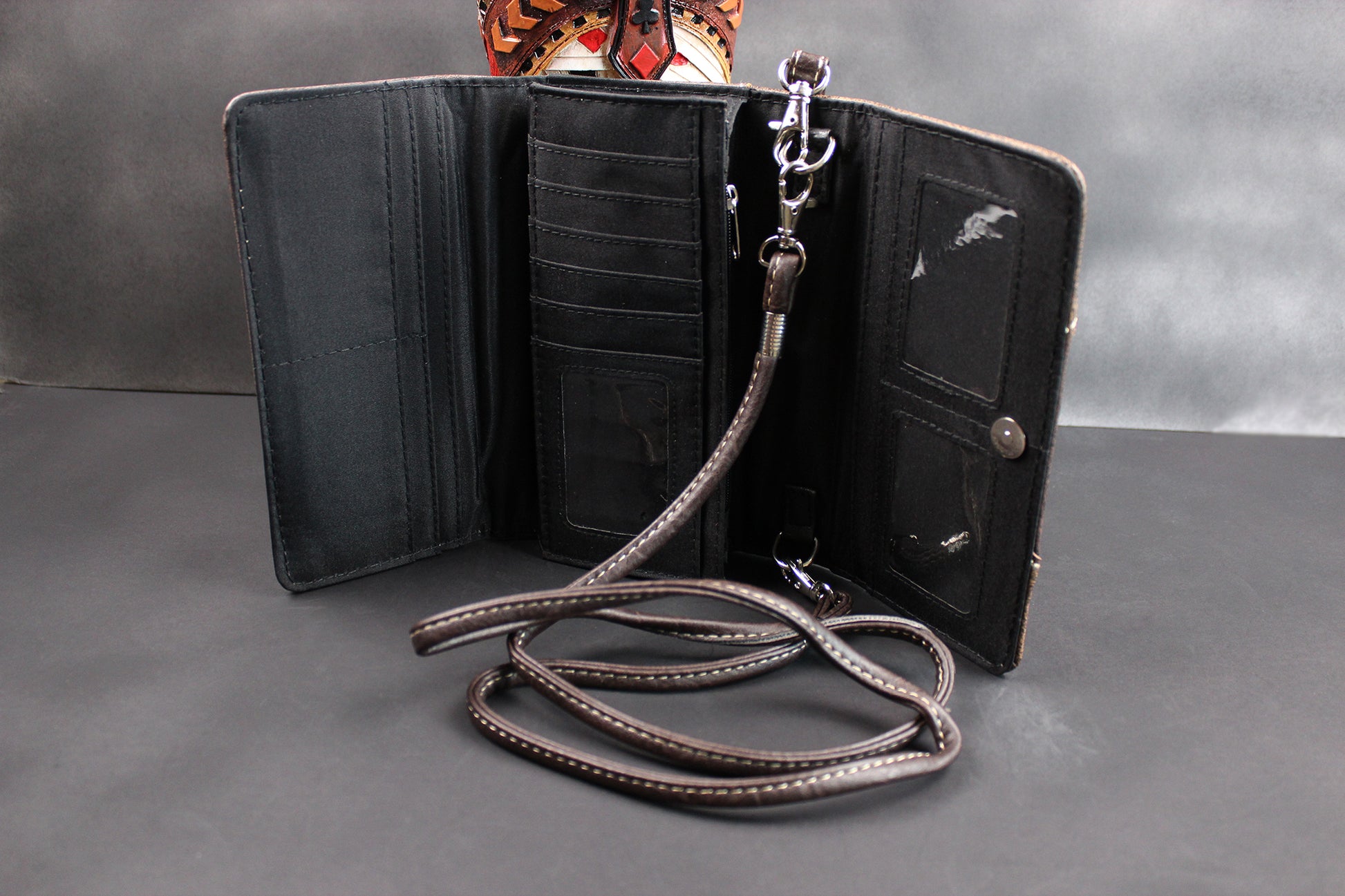 The Savannah Purse - small brown and silver western cowgirl style purse wallet, intricate detailing with adjustable strap & magnetic clasp