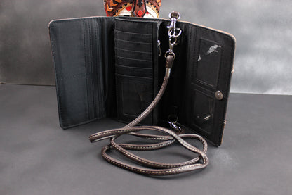 The Savannah Purse - small brown and silver western cowgirl style purse wallet, intricate detailing with adjustable strap & magnetic clasp