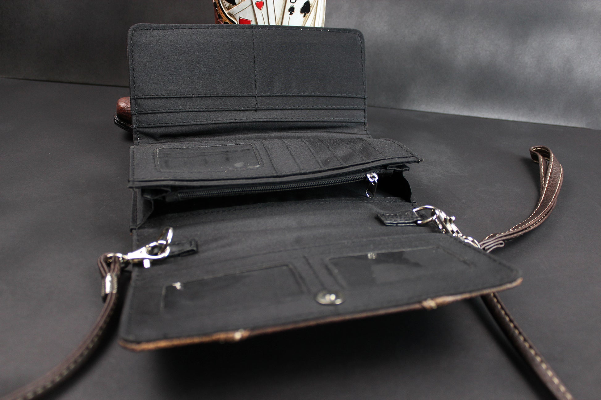 The Savannah Purse - small brown and silver western cowgirl style purse wallet, intricate detailing with adjustable strap & magnetic clasp