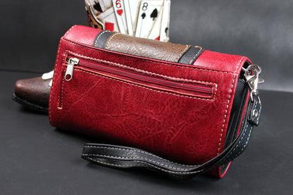 The Houston Purse - small red and silver western cowgirl style purse wallet, intricate detailing with adjustable strap & magnetic clasp