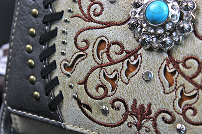 The Oklahoma Purse - small red and silver western cowgirl style purse wallet, intricate detailing with adjustable strap & magnetic clasp