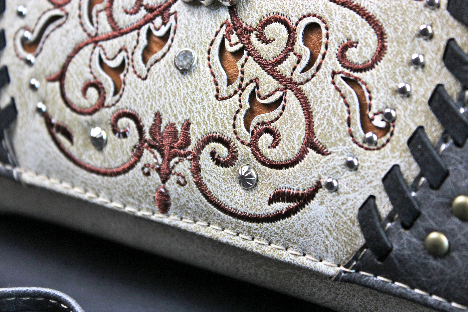 The Oklahoma Purse - small red and silver western cowgirl style purse wallet, intricate detailing with adjustable strap & magnetic clasp