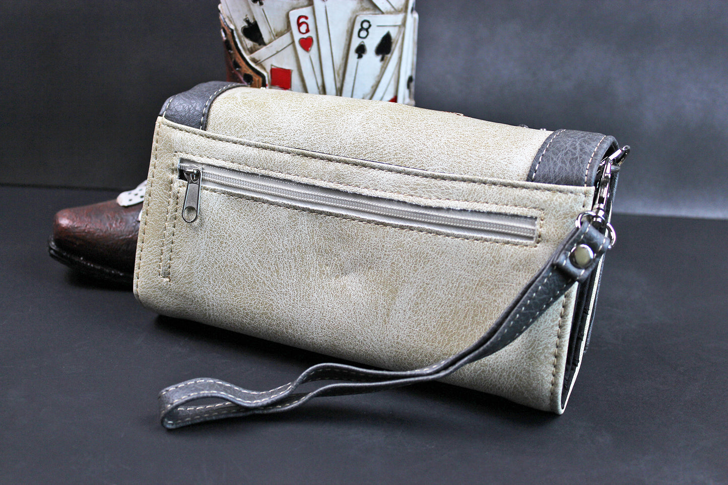 The Oklahoma Purse - small red and silver western cowgirl style purse wallet, intricate detailing with adjustable strap & magnetic clasp