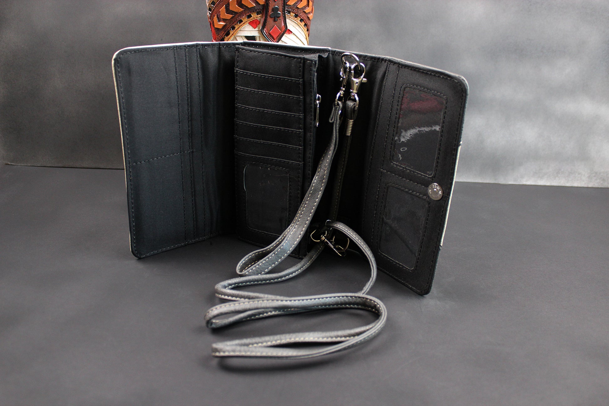 The Oklahoma Purse - small red and silver western cowgirl style purse wallet, intricate detailing with adjustable strap & magnetic clasp