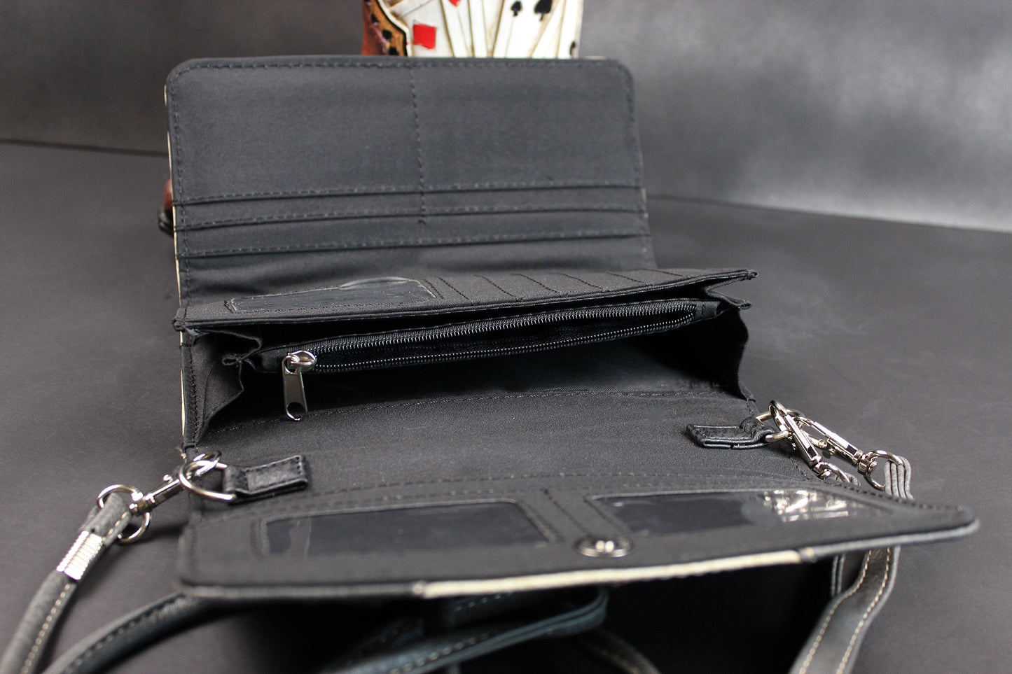 The Oklahoma Purse - small red and silver western cowgirl style purse wallet, intricate detailing with adjustable strap & magnetic clasp