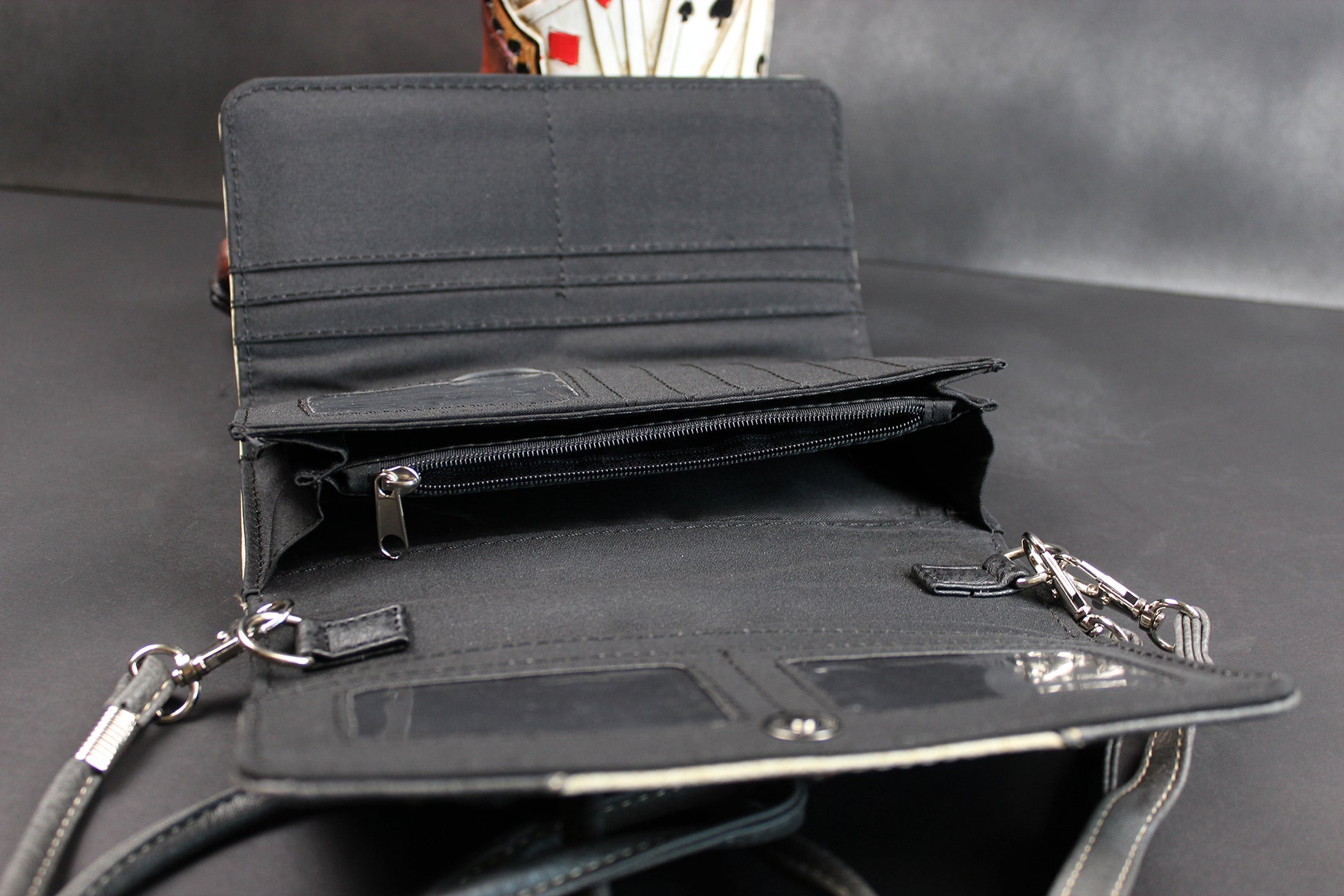 The Oklahoma Purse - small red and silver western cowgirl style purse wallet, intricate detailing with adjustable strap & magnetic clasp