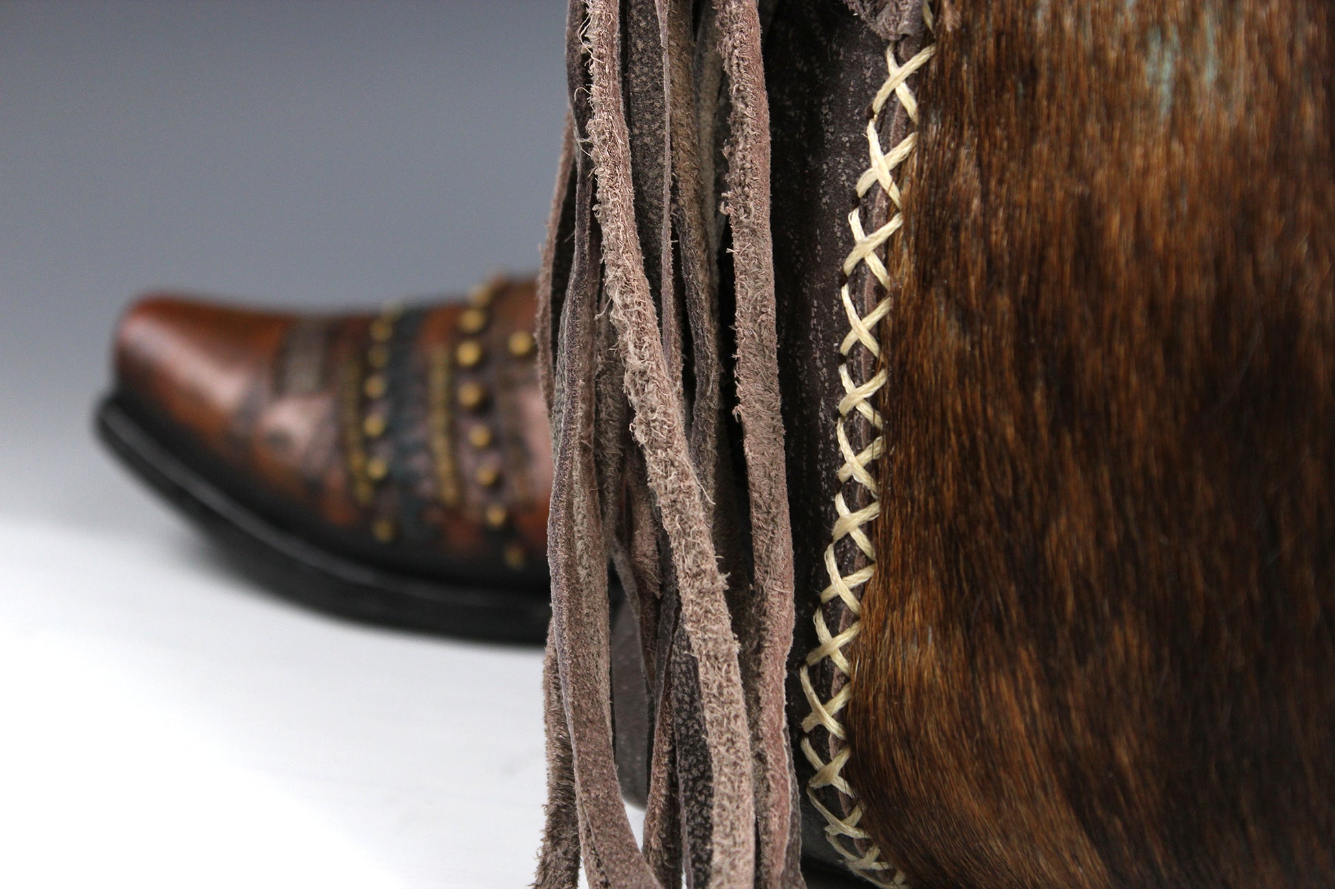 The Arizona Handbag - brown leather suede western cowgirl style handbag with tassel fringe and internal zip pocket