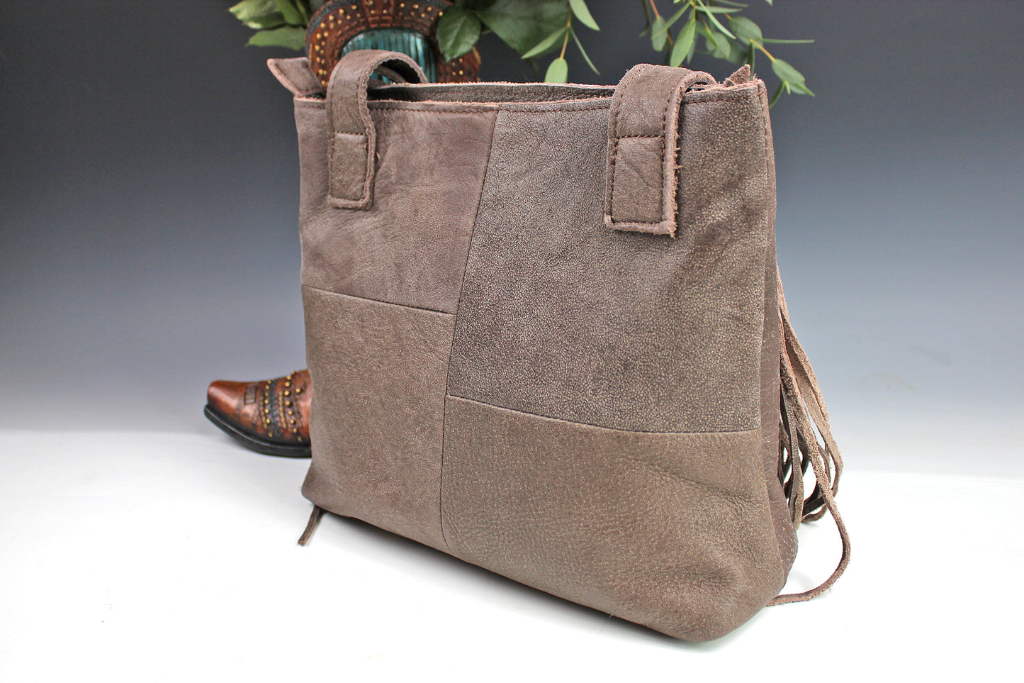 The Arizona Handbag - brown leather suede western cowgirl style handbag with tassel fringe and internal zip pocket
