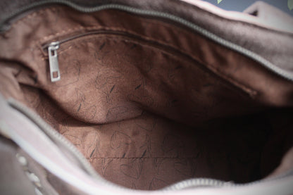 The Arizona Handbag - brown leather suede western cowgirl style handbag with tassel fringe and internal zip pocket
